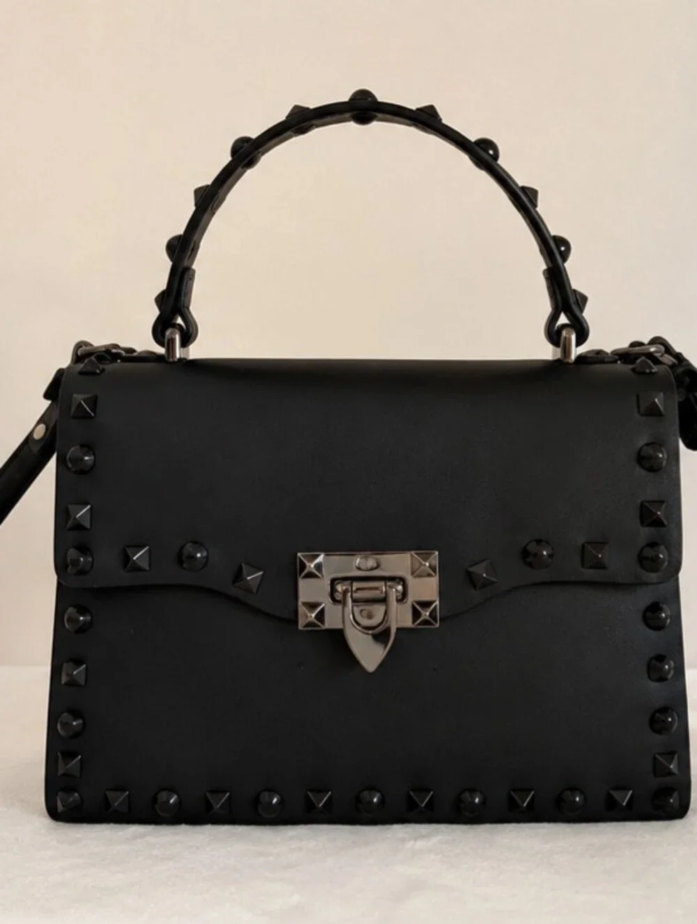 Black Studded Top-Handle Women’s Bag
